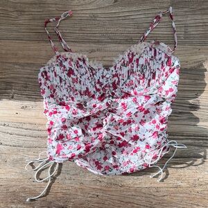 For Love And Lemons White and Pink Floral Tank Top